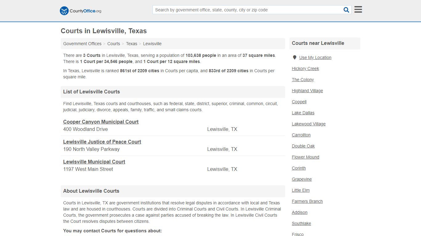 Courts - Lewisville, TX (Court Records & Calendars)