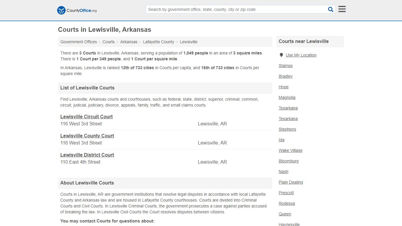 Courts - Lewisville, AR (Court Records & Calendars) - County Office